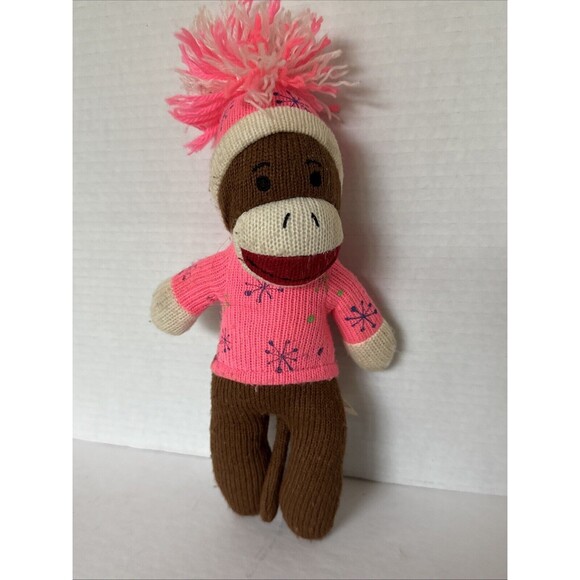 Dan Dee Collectors Choice Holiday Winter Sock Monkey Plush Animal 12" Pink - Picture 1 of 7